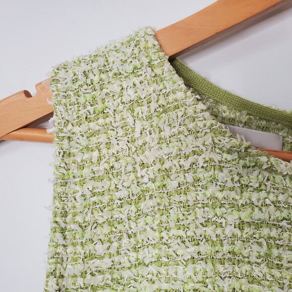 St. John Lurex Baby Eyelash Sheath Dress Tweed Knit Shift Dress Green Size 4 - Picture 8 of 13